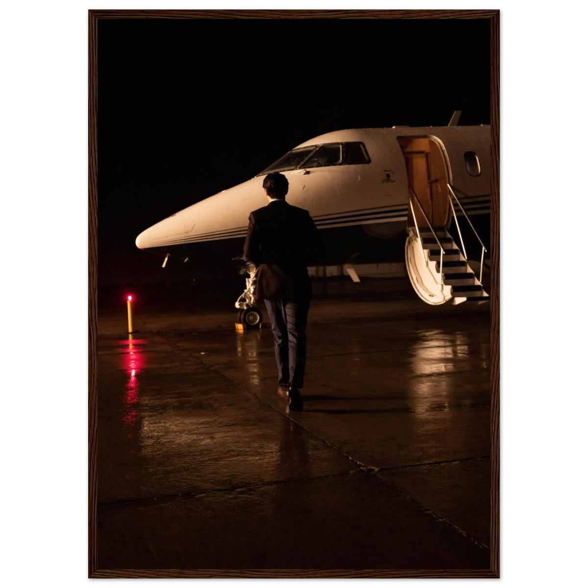 BOARDING SOON, 50×70 cm, dark wood frame