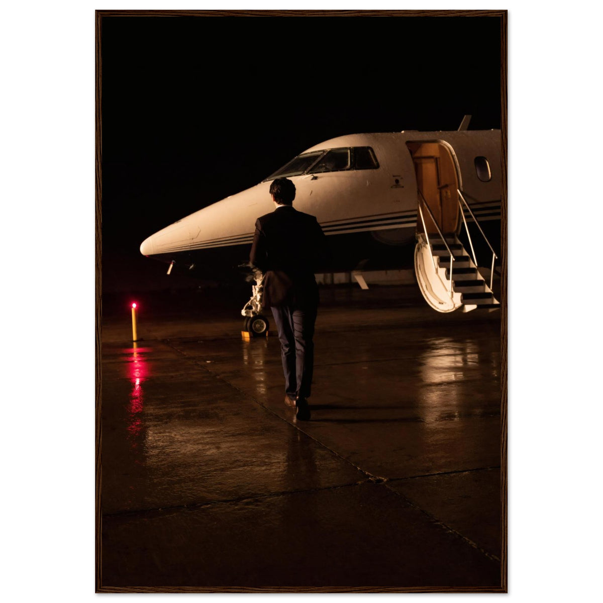 BOARDING SOON, 70×100 cm, dark wood frame