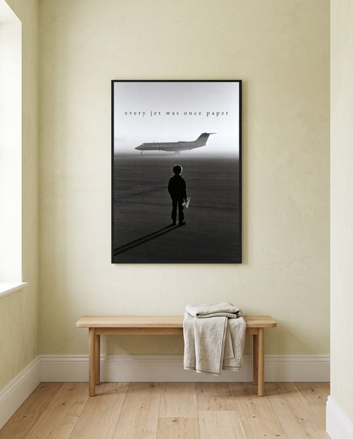 IL PRIMO VOLO, framed print on a wall in a digitally created room