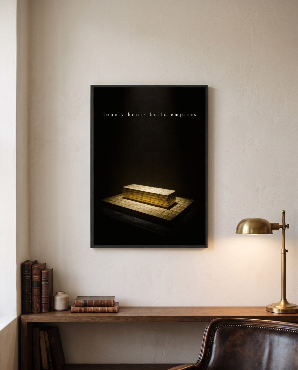 LONELY HOURS, framed print on a wall in a digitally created room