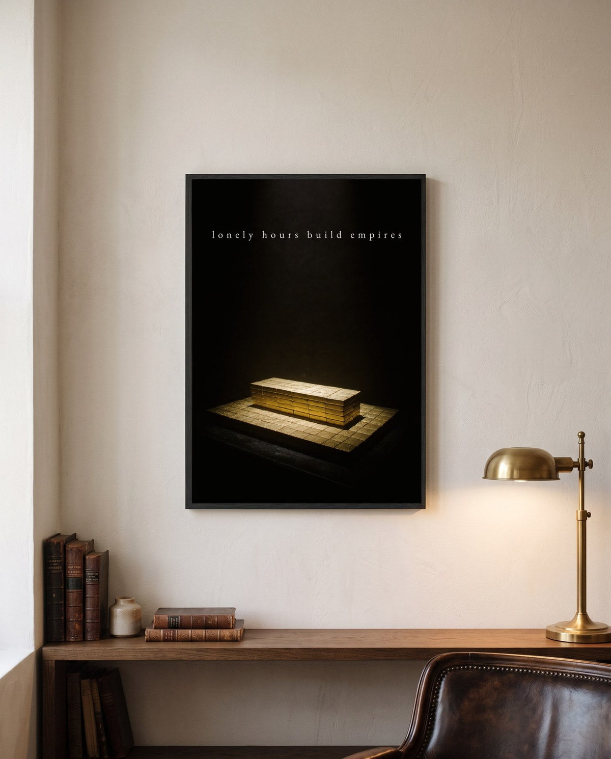 LONELY HOURS, framed print on a wall in a digitally created room